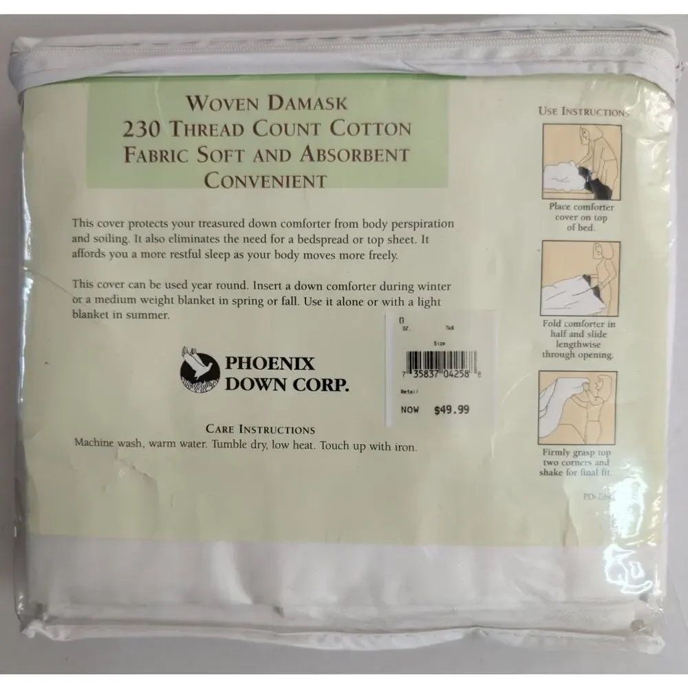 Harvard Square Woven Damask Cotton Duvet Set Twin White 230 Thread Count 2 Shams